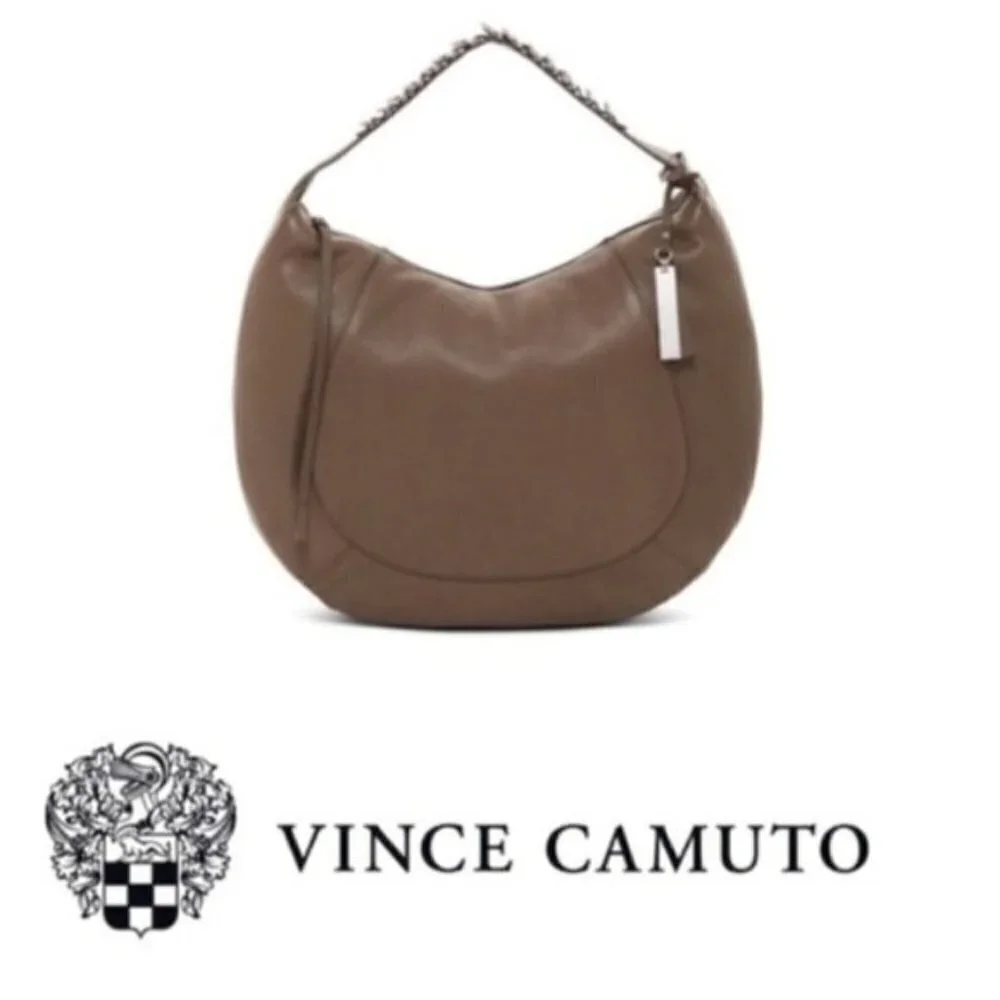 Vince Camuto Womens Brown Leather Large Hobo Shoulder Handbag New